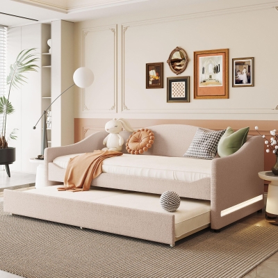 Space-Saving Upholstered Daybed with Twin Size Thurdle, Ideal Sofa Bed for Small Apartments, 79.5" L x 44" W x 33" H, Beige