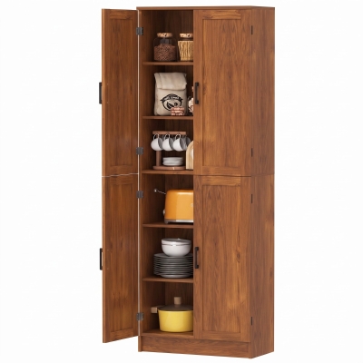 HOMCOM Kitchen Pantry Cabinet, 4-Door, Adjustable Shelves, Teak