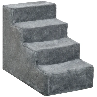 PawHut 4-Step Dog Ramp for Sofa, Bed, and Couch, with Removable Cover, Light Grey
