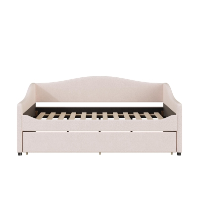 Cozy Full Size Upholstered Daybed with Twin Trundle, Ideal Sofa Bed for Overnight Guests, 79.5" L x 58.5" W x 33" H, Beige