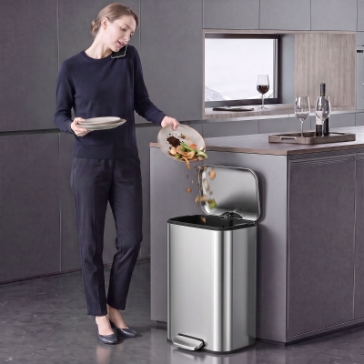 HOMCOM 13.2 Gallon Garbage Can, Slim Stainless Steel Trash Can with Removable PP Inner Bucket, Soft-Close Lid, Silver