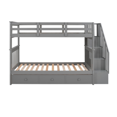 Practical Twin-Over-Twin Bunk Bed with Staircase Storage, Ideal Convertible Bunk Bed for Dorms, Children Bedrooms, 94" L x 42.5" W x 62" H, Gray