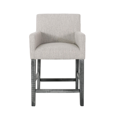 Contemporary Upholstered Counter Stools Set of 2 with Armrests, Soft Rubberwood Bar Stools for Kitchen Island, 24'' L x 23'' W x 39.5'' H, Light Grey