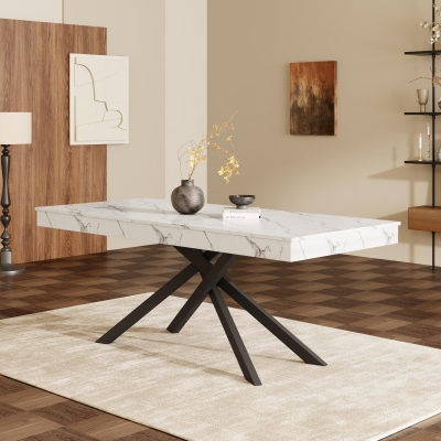 Modern Extendable Dining Table with Metal Cross Legs, Expandable Kitchen Table for Kitchen, 71'' L x 31.5'' W x 30'' H, White