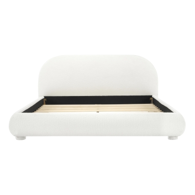 Modern Upholstered Queen Bed Frame with Curved Headboard, Soft Bouclé Platform Bed for Bedroom, 87'' L x 68.5'' W x 33.5'' H, Creamy White