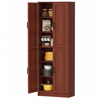 HOMCOM Kitchen Pantry Cabinet, 4-Door, Adjustable Shelves, Dark Brown