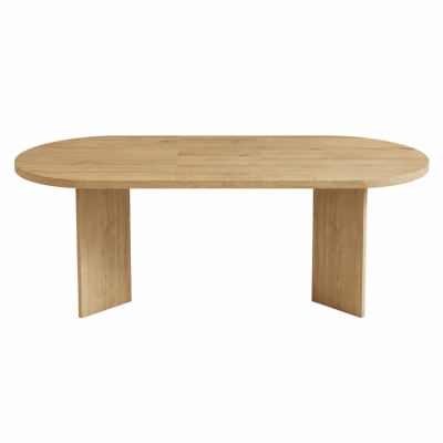 Modern Oak Oval Dining Table with Double Pedestal Base, Wood Grain Kitchen Table for Kitchen, 79'' L x 35.5'' W x 29.5'' H, Oak