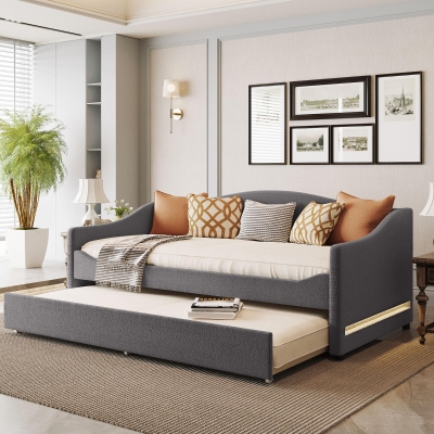 Space-Saving Upholstered Daybed with Twin Size Thurdle, Ideal Sofa Bed for Small Apartments, 79.5" L x 44" W x 33" H, Gray