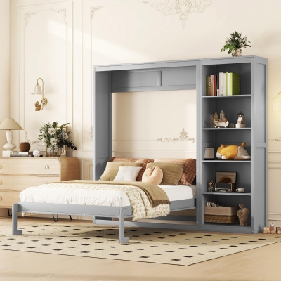 Space-Saving Murphy Bed with Foldable Mechanism, Ideal Wall Bed for Guest Room, Home Office, or Home Gym, 94" L x 15.5" W x 88.5" H, Gray
