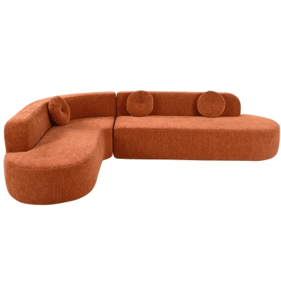 Modern-Style Sectional Sofa with Curved Corner Design, Perfect Modular Sofa for Family Gatherings, 122" L x 86" W x 27.5" H, Orange