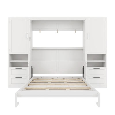 Functional Queen Murphy Bed with Side-Flip Space-Saving Design, Modern Wall Bed for Compact Bedrooms, 113.5" L x 16.5" W x 87" H, White