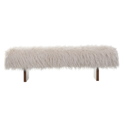 Modern Ultra-Plush Bench with Solid Rubberwood Legs, Extra-Long Accent Seat for Entryway, 67'' L x 18.5'' W x 16.5'' H, Beige+Brown