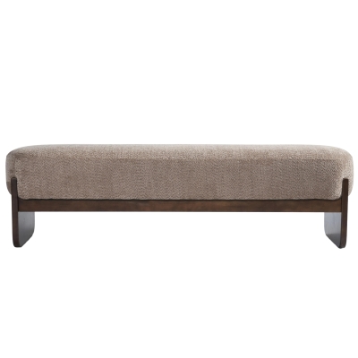 Elegant Bouclé Ottoman Bench with Dark Rubberwood Legs, Soft Rectangular Footrest for Living Room, 64'' L x 18.5'' W x 18.5'' H, Brown