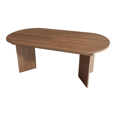 Modern Extendable Oval Dining Table with Dual-Pedestal Base, Expandable Wood Grain Kitchen Table for Kitchen, 79'' L x 35.5'' W x 29.5'' H, Walnut