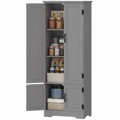 HOMCOM 60" 4-Door Storage Cabinet Multi-Storey Large Space Pantry with Adjustable Shelves Grey