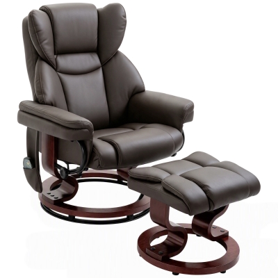 HOMCOM Massage Recliner Chair with Footrest, Swivel, Faux Leather, Brown