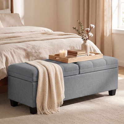HOMCOM 51.2" Storage Ottoman Bench, End of Bed Bench with 2 Compartments, Dual Lift Lids, Dark Grey