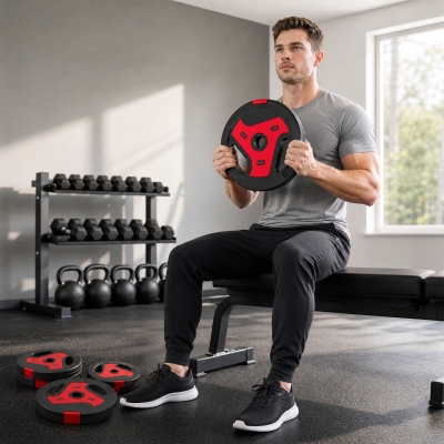 Soozier 88 lbs Weight Plates Set, 6-Piece Sand-Filled Standard Plates with Handles and 1" Centre Hole, Black and Red