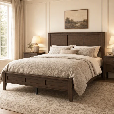 HOMCOM Queen Bed Frame with Headboard, Storage, Walnut