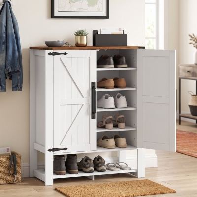 HOMCOM Shoe Cabinet 5 Tier Shelves Shoe Storage Cabinet Anti Tip Hardware Open Cubby Rustic White