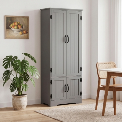 HOMCOM 60" 4-Door Storage Cabinet Multi-Storey Large Space Pantry with Adjustable Shelves Grey