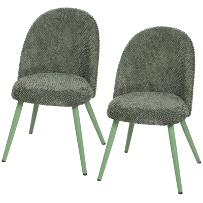 HOMCOM Dining Chairs Velvet Fabric Upholstered Kitchen Chairs Metal Legs Set of 2, Dining Room, Home, Dark Green