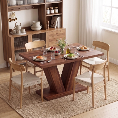 HOMCOM Modern Kitchen Table, Rectangular Dining Table for 4 People with Thick Top, Walnut