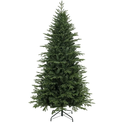 HOMCOM 7ft Artificial Christmas Tree Full Hinged Xmas Tree Metal Base, Green