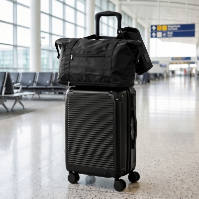 HOMCOM 3-Piece Luggage Set, Expandable Carry On Suitcase Set with Travel Duffel Bag, Toiletry Bag, TSA Lock, Hard Shell, Black