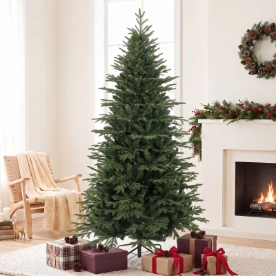 HOMCOM 7ft Artificial Christmas Tree Full Hinged Xmas Tree Metal Base, Green