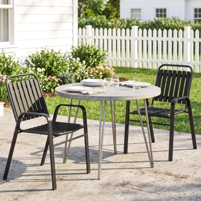 Outsunny Stackable Outdoor Dining Chairs Set of 2, for Patio, Balcony, Deck, Garden, Black