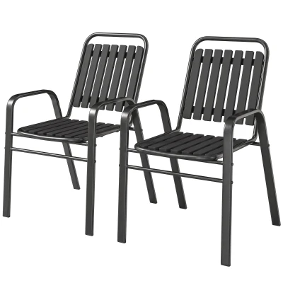 Outsunny Stackable Outdoor Dining Chairs Set of 2, for Patio, Balcony, Deck, Garden, Black
