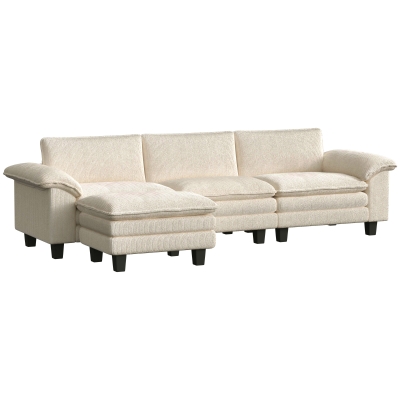 HOMCOM L-Shaped Sectional Sofa with Ottoman, Pillow-Top Armrests, Beige