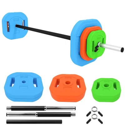 Soozier 44lbs Adjustable Barbell Weight Set, Barbell Bar with Weight Plates, Non-slip Handle, Multicolour