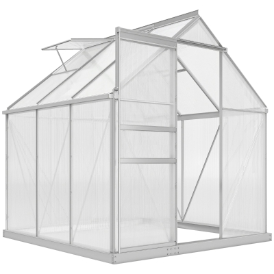 Outsunny 6' x 6' Polycarbonate Greenhouse, Heavy Duty, Silver