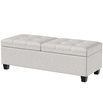 HOMCOM 51.2" Storage Ottoman Bench, End of Bed Bench with 2 Compartments, Dual Lift Lids, Cream White