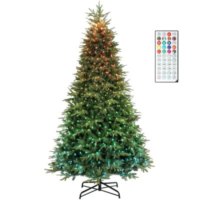 HOMCOM 9ft Christmas Tree with Synchronized LEDs, DIY Function, Frasier Grande Fir with Hinge Design, Remote, Daily Timer