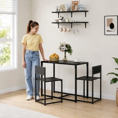 HOMCOM 3-Piece Industrial Dining Set with Table & 2 Chairs, Black