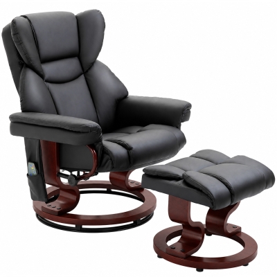 HOMCOM Massage Recliner Chair, Swivel Faux Leather, Footrest, Black