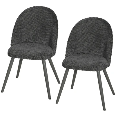 HOMCOM Dining Chairs Velvet Fabric Upholstered Kitchen Chairs Metal Legs Set of 2, Dining Room, Home, Dark Grey