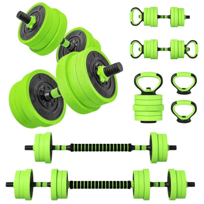 Soozier 44lbs 4-in-1 Adjustable Weight Dumbbell Set, Barbell, Kettlebell, Push Up Stand, Green