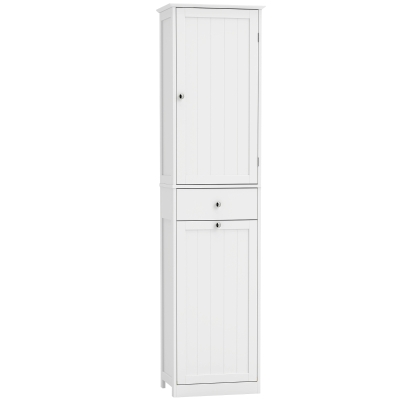HOMCOM 71" Tall Bathroom Storage Cabinet, Freestanding Narrow Bathroom Cabinet with Tilt-out Laundry Basket, White