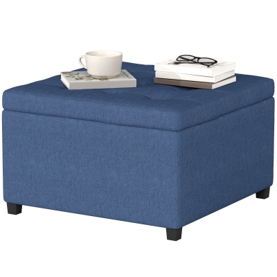 HOMCOM Round Tufted Storage Ottoman Bench with Flip Top, Blue