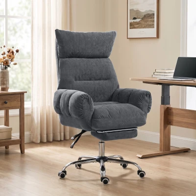 HOMCOM Cross Legged Office Chair Wide Seat Flip-Up Arms, Dark Gray