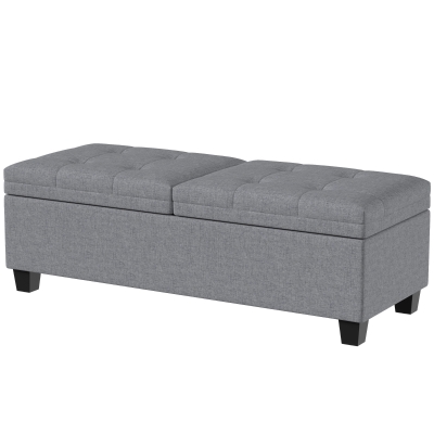 HOMCOM 51.2" Storage Ottoman Bench, End of Bed Bench with 2 Compartments, Dual Lift Lids, Dark Grey