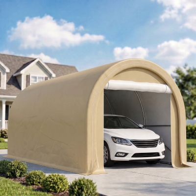 Outsunny 10' x 16' Heavy Duty Portable Carport Tent with Zippered Door, PE Cover for Car, Boat, Motorcycle, Bike, Beige