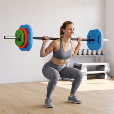Soozier 44lbs Adjustable Barbell Weight Set, Barbell Bar with Weight Plates, Non-slip Handle, Multicolour