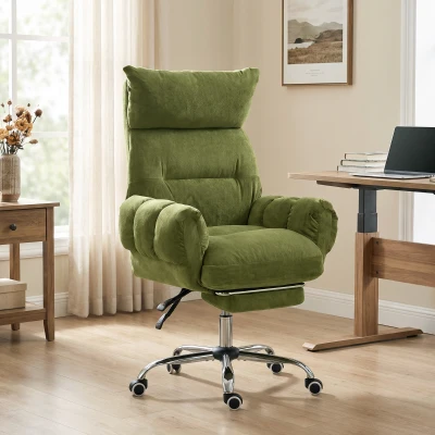 HOMCOM Cross Legged Office Chair Wide Seat Reclining w/Footrest, Green