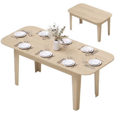 HOMCOM Extendable Dining Table, Farmhouse Oak, Seats 4-6