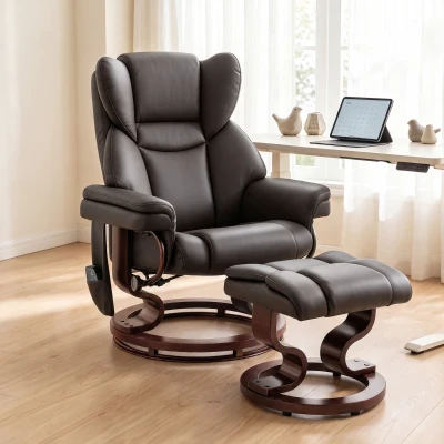 HOMCOM Massage Recliner Chair with Footrest, Swivel, Faux Leather, Brown
